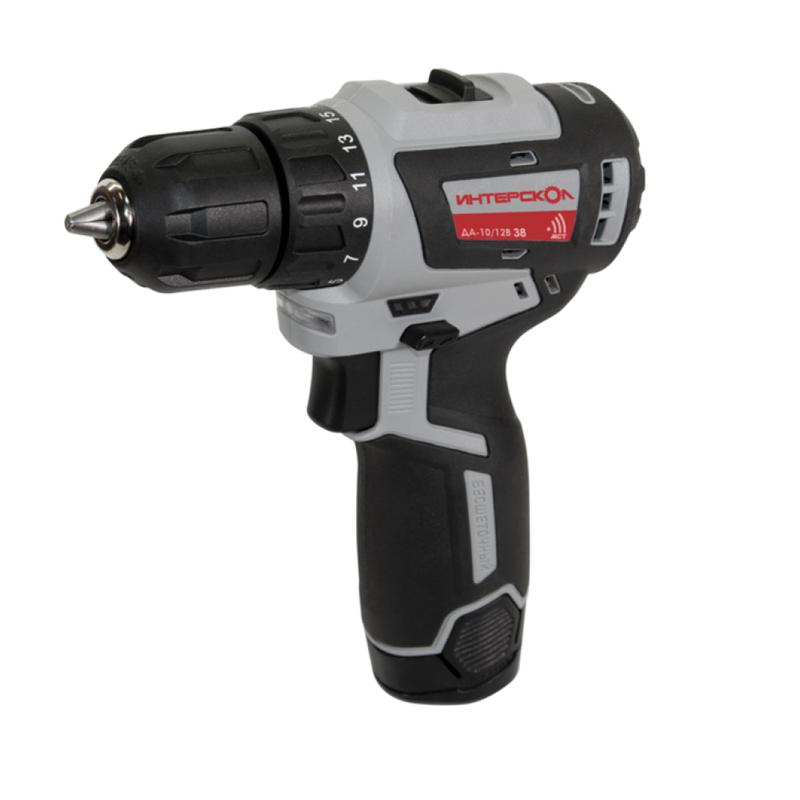 Дрель-шуруповерт аккумуляторная бесщеточная ДА-10/12В 38 МиниМАКС Li-ion 2 аккумулятора 2.5А.ч заряд. устр. (кейс) ИНТЕРСКОЛ 757.2.2.45