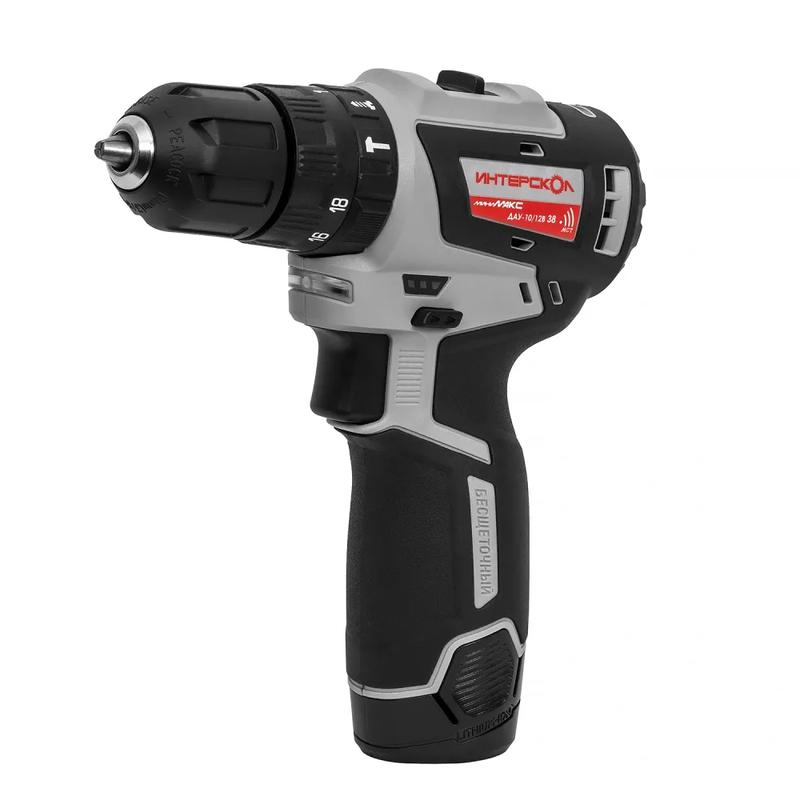 Дрель-шуруповерт аккумуляторная удар. бесщеточн. ДАУ-10/12В 38 МиниМАКС (Li-ion кейс 2 аккум. 25 А.ч ЗУ) ИНТЕРСКОЛ 767.2.2.45