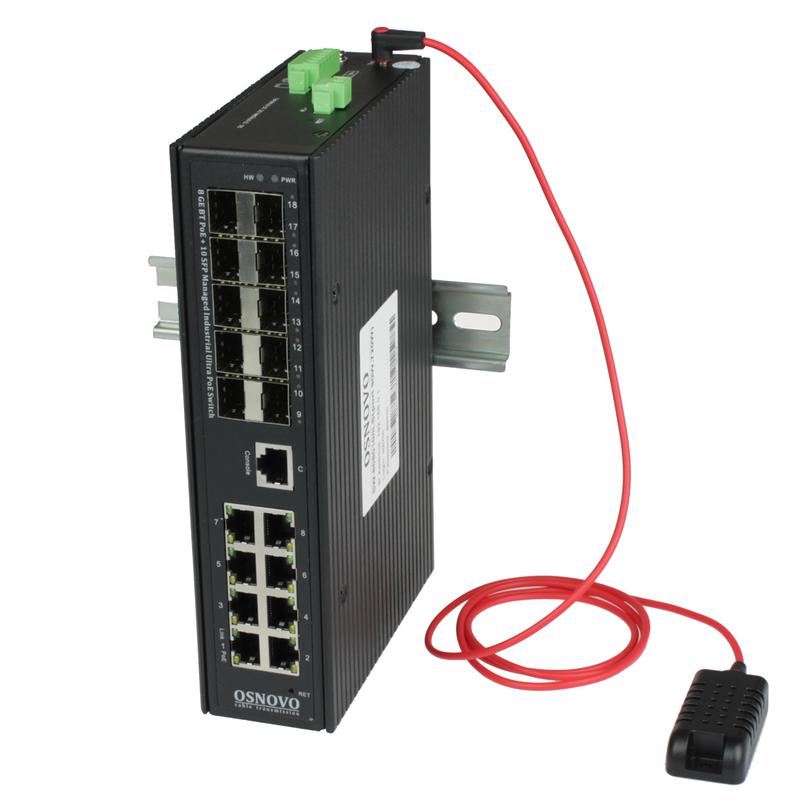 Коммутатор промышленный управляемый (L2+) Ultra PoE SW-808010/ILS(port 90Вт 720Вт) Gigabit Ethernet на 8GE PoE + 10 GE SFP порта с функцией мониторинга температуры/ OSNOVO 13747