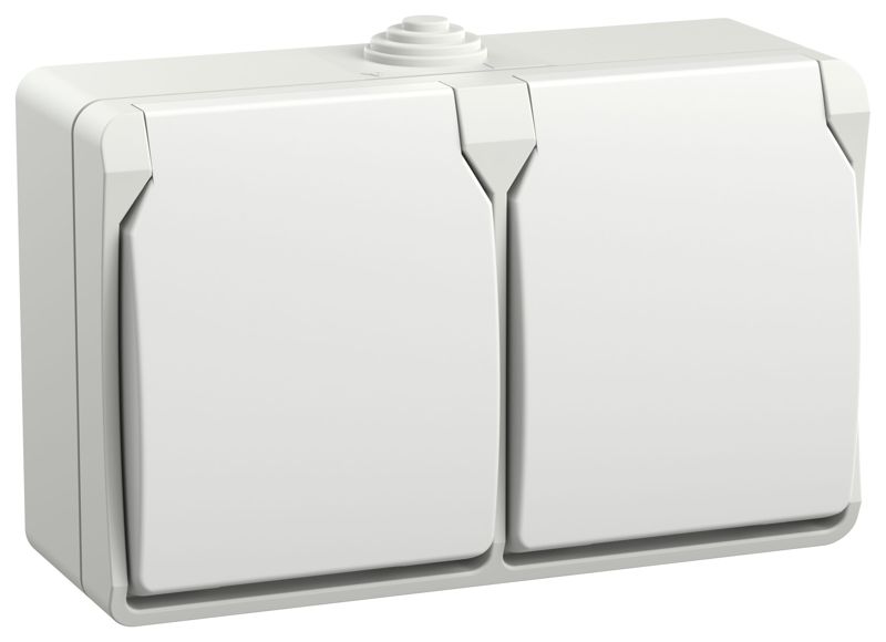 Розетка 2-м ОП Форс РСб22-3-ФБ 16А IP54 с заземл. защ. шторки бел. IEK ERS22-K01-16-54-DC