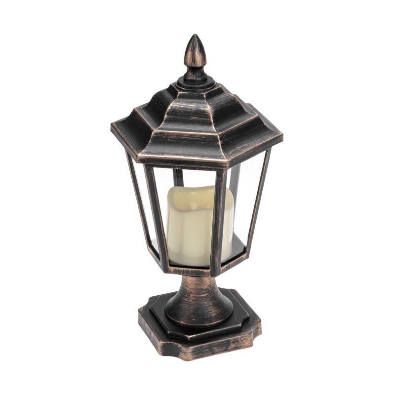 Фонарь декоративный на подставке со свечкой бронзовый корпус размер 14.5х17х31см тепл. бел. Neon-Night 513-058