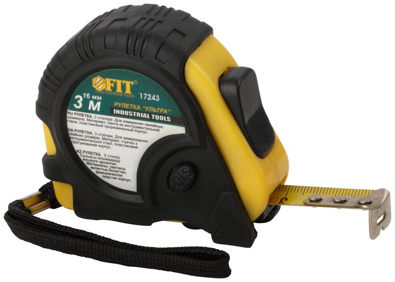 Рулетка Ультра 3мх16мм прорезиненный корпус тройн. стопор FIT 17243