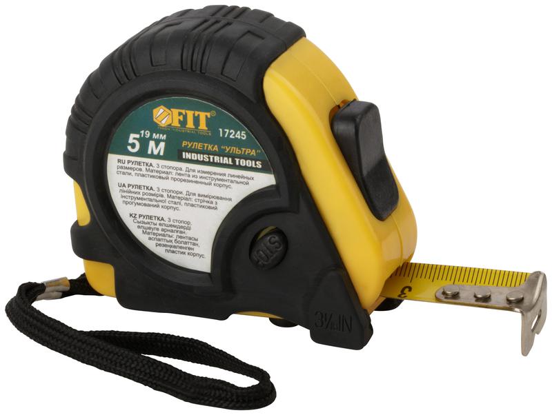 Рулетка Ультра 5мх19мм прорезиненный корпус тройн. стопор FIT 17245