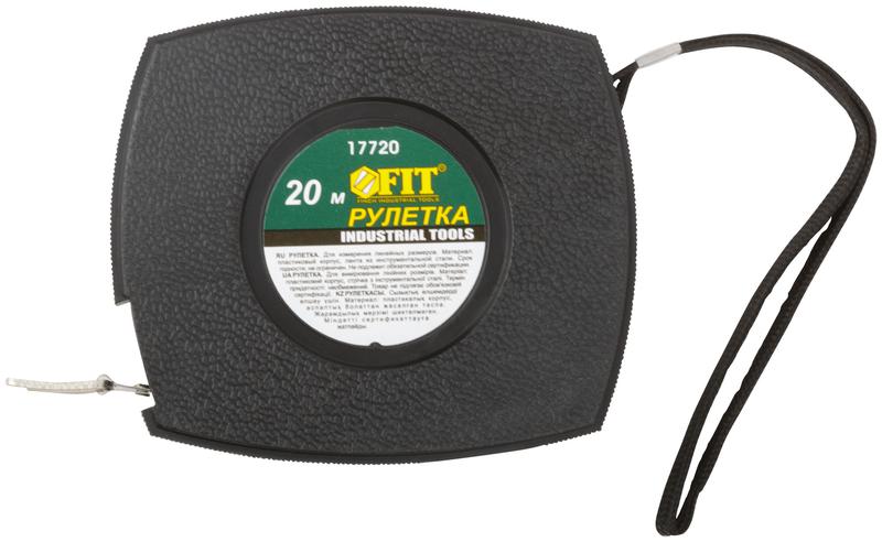 Рулетка 20м стальная лента закрытый пластик. корпус черн. FIT 17720
