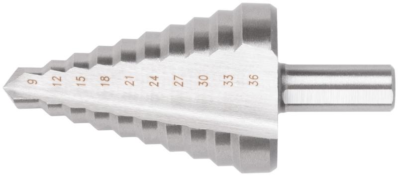 Сверло ступенчатое HSS (Р6М5) по металлу 9 ступеней 9-36мм FIT 36399