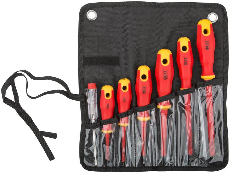 Набор отверток изолированных 1000 В CrV сталь прорезин. ручки в нейлоновом конверте 6шт+ 1 индикаторная FIT 56130