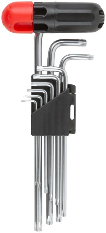 Набор ключей "звездочки" 9шт CrV Т10-Т50 с отверстием длинные с пласт.Т-обр.ручкой Профи FIT 64027