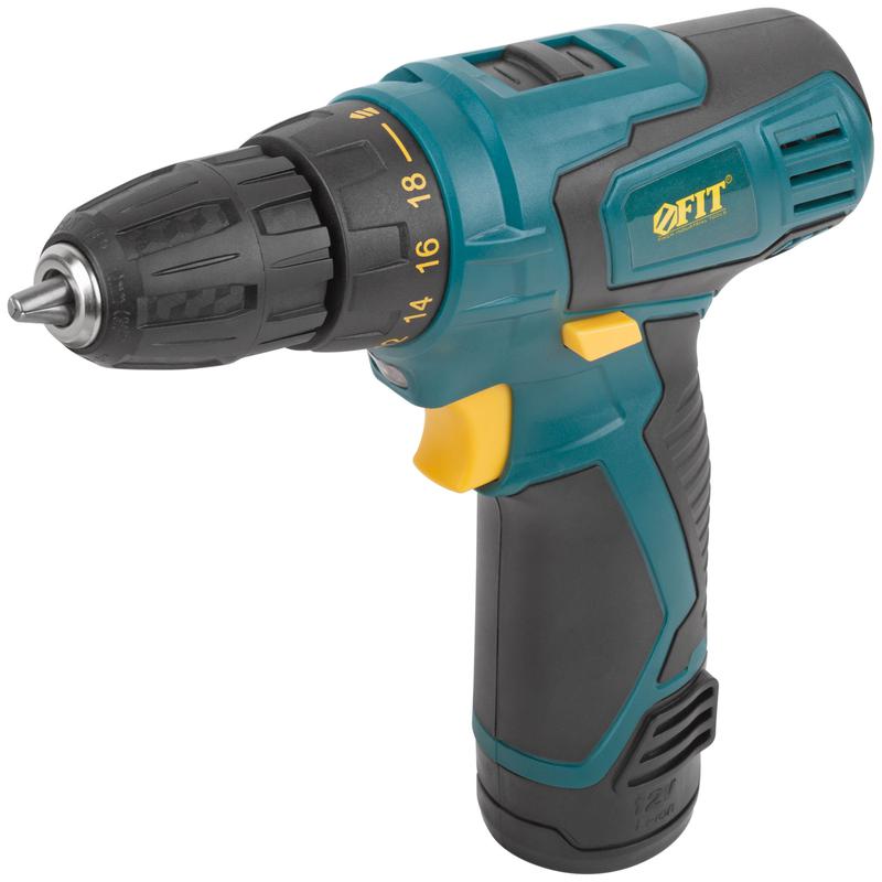 Дрель-Шуруповерт акк. 12В; 0-650 об/мин; 15 Нм; 1 (Li-Ion) 1.3 Ач; 1 ч.; рез. накл.; коробка FIT 80179