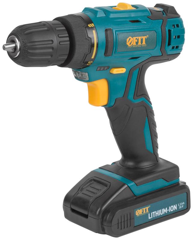 Дрель-Шуруповерт акк. 18В; 0-400/1450 об/мин; 29 Нм; 2 (Li-Ion) 1.3 Ач; 1.5 ч.; рез. накл.; кейс FIT 80189