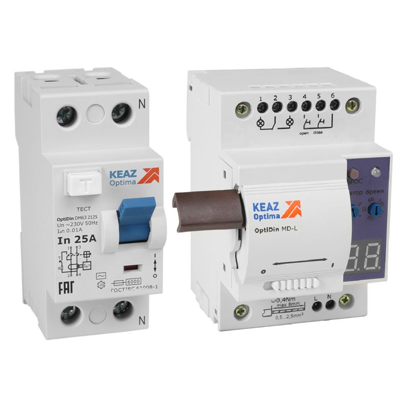 Моторпривод OptiDin MD-L-УХЛ4 + ВДТ без защиты от сверхтоков OptiDin DM63-2225-AС-УХЛ4 (2P 25 30mA) КЭАЗ 361852