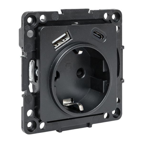 Розетка 1-м СП Стокгольм 16А USB A+C с заземл. защ. шторки винтов. клеммы механизм черн. EKF EZR16-2USB-typeA-typeC