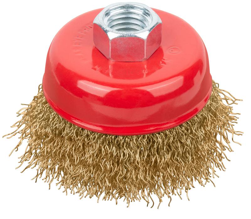 Корщетка-чашка гайка М14 стальная латунированная волнистая проволока 65мм FIT 39265