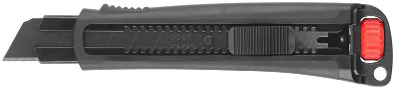 Нож технический 25мм усиленный прорезиненный дополнит. пластиковый прижим профи черн. FIT 10332