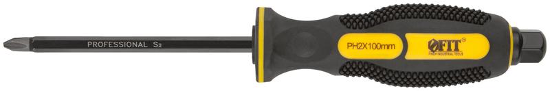 Отверткa ударная сталь S2 шестигран. жало боек под ключ прорезиненная ручка профи 6х100мм PH2 FIT 55626