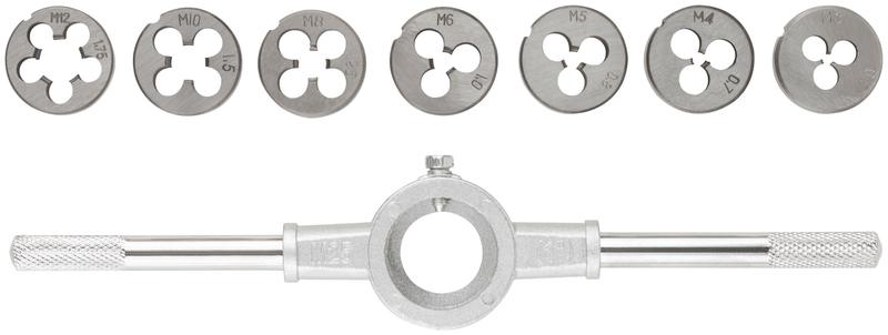 Плашкиметрические легированная сталь профи 8шт м3-М12 плашкодержатель блистер FIT 70803