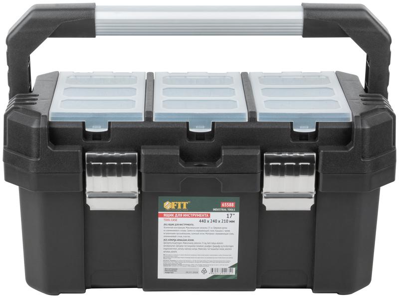 Ящик для инструмента пластиковый 17дюйм 440х240х210мм металл. замки. алюм. ручка FIT 65588