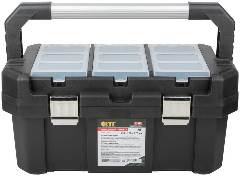 Ящик для инструмента пластиковый 20дюйм 500х280х225мм металл. замки. алюм. ручка FIT 65589