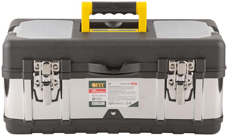 Ящик для инструмента пластиковый 16дюйм ( 410х215х185мм ) замки и стенки нерж. сталь FIT 65594