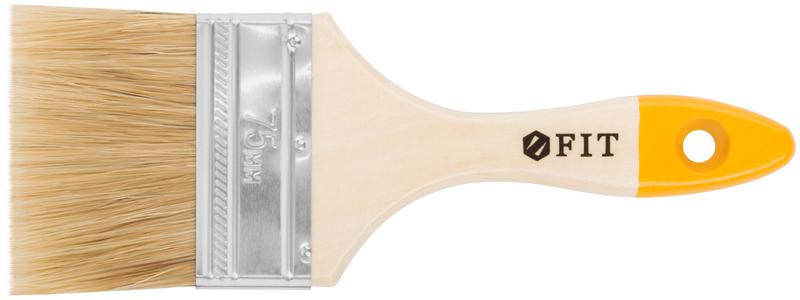 Кисть флейцевая "Стандарт-Плюс" натур. светлая щетина деревянная ручка 3дюйм (75мм) FIT 01047
