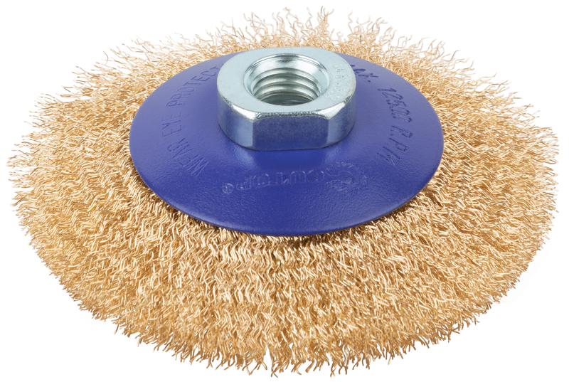 Щетка для УШМ М14 тип "Тарелка" латун. витая проволока 0.3мм 100мм блист. Profi Cutop 82-901