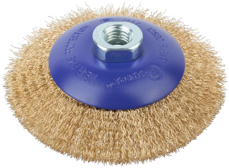 Щетка для УШМ М14 тип "Тарелка" латун. витая проволока 0.3мм 115мм блист. Profi Cutop 82-902