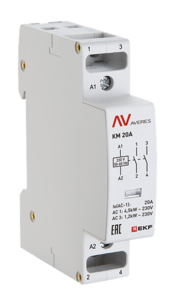 Контактор модульный КМ 20А 1NC+1NO 48В AC (1 мод.) AVERES EKF km-av-1-20-11-48V