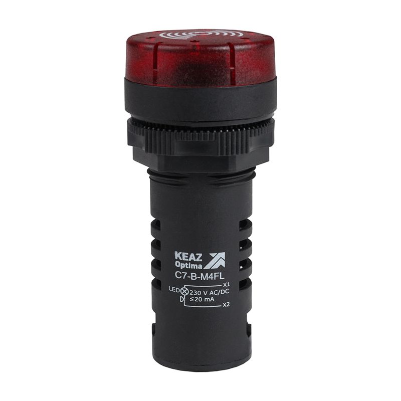 Зуммер с пульсирующим сигналом OptiSignal Compact D22 С7-B-M4FL красн. с подсветкой 230В AC/DC КЭАЗ 362174