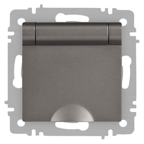 Розетка 1-м СП Accent 6-203-09 16А IP20 250В 2P+E Schuko с крышкой AL/CU титан Intro Б0063471