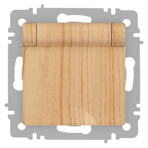 Розетка 1-м СП Accent 6-203-11 16А IP20 250В 2P+E Schuko с крышкой AL/CU сосна Intro Б0063479