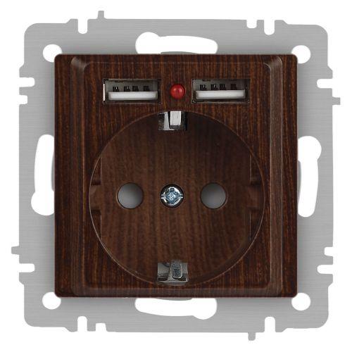 Розетка 1-м СП Accent 6-410-10 16А IP20 250В P+E Schuko + 2хUSB защ. шторки венге Intro Б0063717