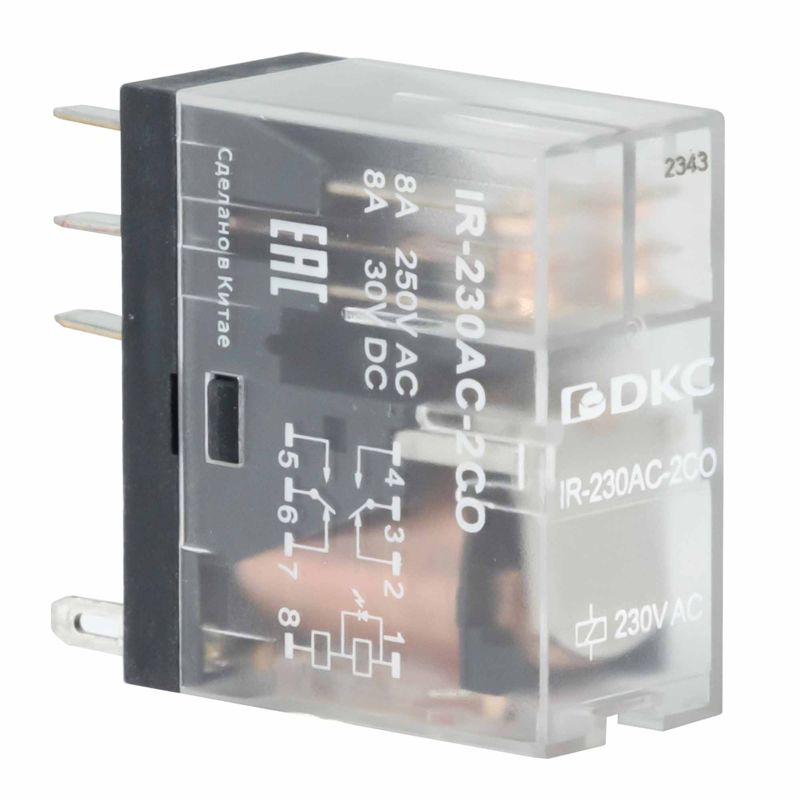 Реле одиночное 2 перекидных контакта 24В АC тестовая кнопка DKC IR-24AC-2CO