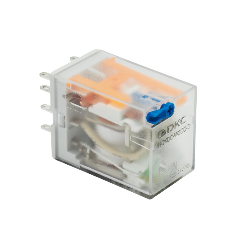 Реле миниатюрное промышленное общего назначения 2CO ком. ток 12А AgSnO2 напряжение 12В DC опция: тест-кнопка+светодиод+защитный диод DKC IR-12DC-W2CO-D