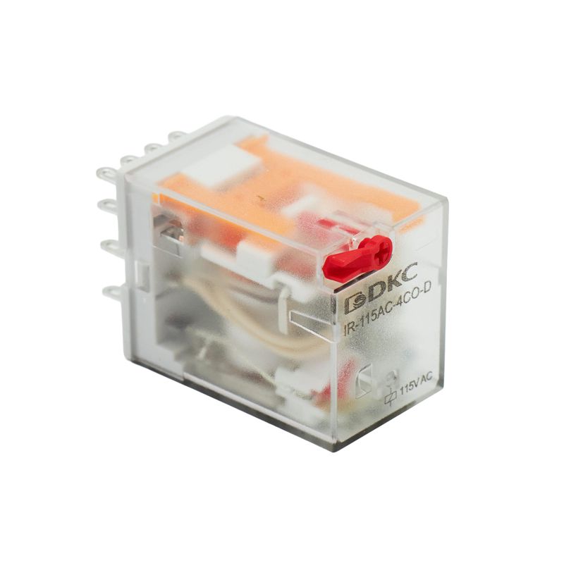 Реле миниатюрное промышленное общего назначения 4CO ком. ток 6А AgSnO2 напряжение 115В AC опция: тест-кнопка+светодиод DKC IR-115AC-4CO-D