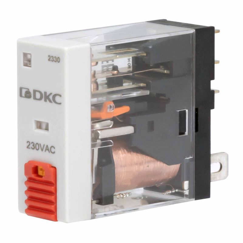 Реле миниатюрное промышленное 1CO ком. ток 12А AgSnO2 напряжение 12В AC опция: тест-кнопка+светодиод DKC IR-12AC-1CO-D