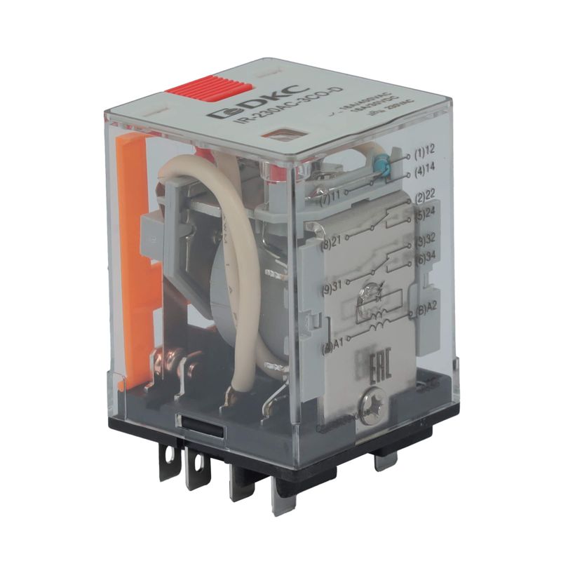 Реле миниатюрное силовое 3CO ком. ток 16А AgSnO2 напряжение 12В AC опция: тест-кнопка+светодиод DKC IR-12AC-3CO-D
