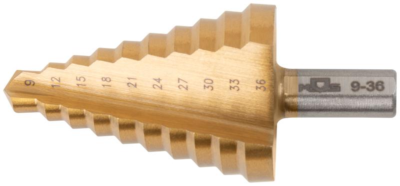Сверло ступенчатое HSS по металлу 10 ступеней 9-12-15-18-21-24-27-30-33-36мм MOS 36385М