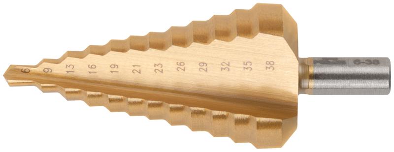 Сверло ступенчатое HSS по металлу 12 ступеней 6-9-13-16-19-21-23-26-29-32-35-38мм MOS 36386М