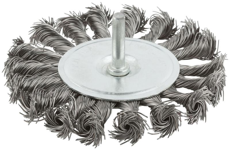 Корщетка тип "колесо" со штифтом стальная витая проволока 100мм MOS 38494М