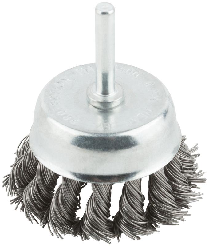 Корщетка тип "чашка" со штифтом стальная витая проволока 65мм MOS 38497М