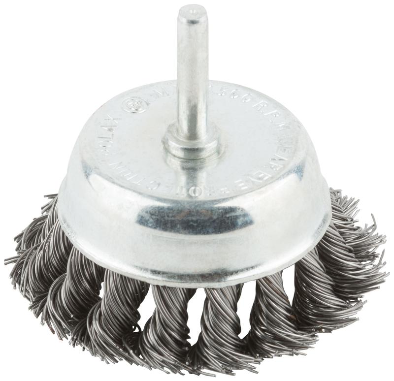 Корщетка тип "чашка" со штифтом стальная витая проволока 75мм MOS 38498М