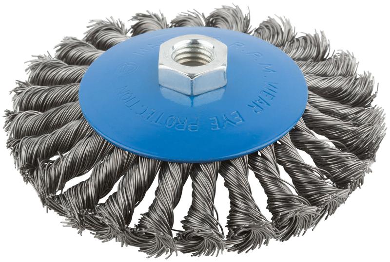 Корщетка тип "колесо" с наклоном гайка М14 стальная витая проволока 125мм MOS 38938М