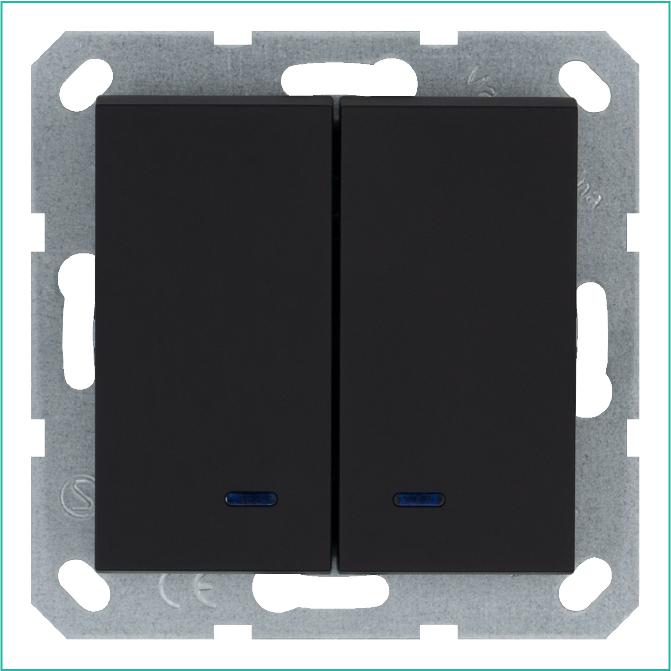 Выключатель 2-кл. 10А IP20 с подсветкой механизм черн. матовый soft touch Jasmart G3023NPB