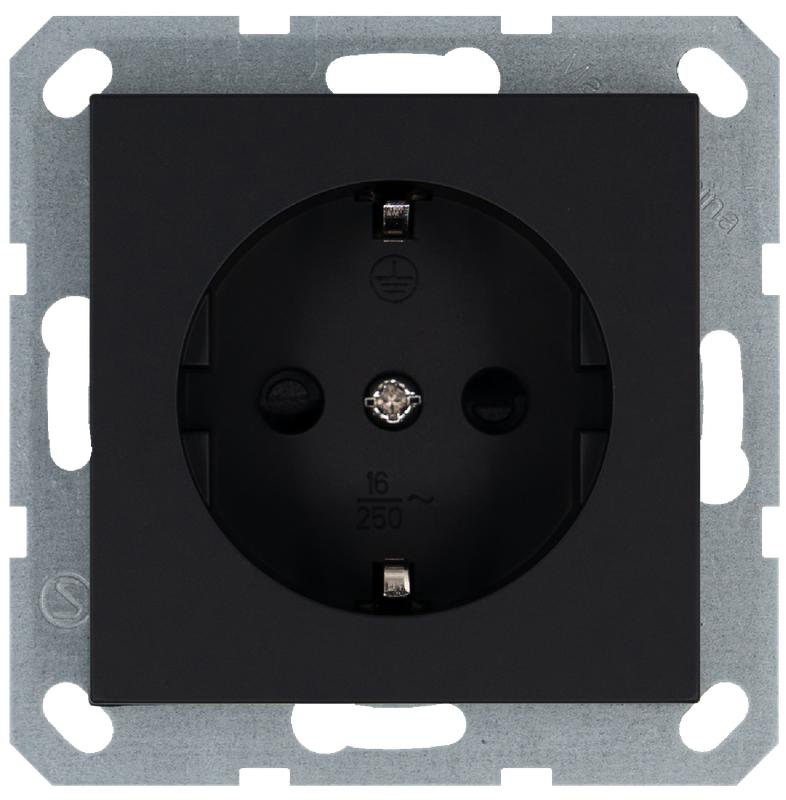 Розетка 1-м Shuko 16А IP20 с заземл. защ. шторки механизм черн. матов. soft touch Jasmart G5501PB