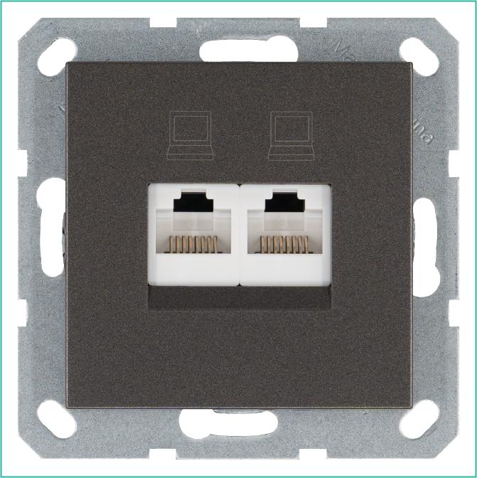 Розетка компьютерная 2-м RJ45 IP20 кат. 6 механизм мокко Jasmart G6108Z