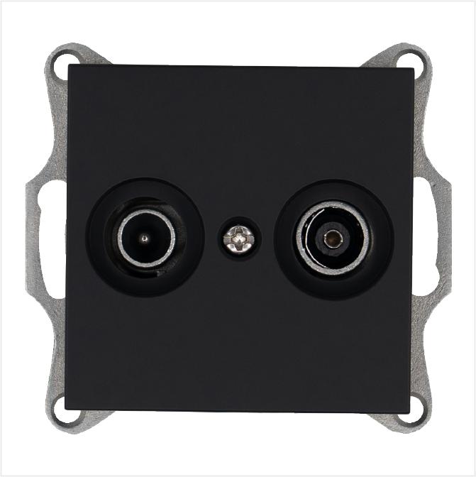 Розетка телевизионная оконечная TV + FM 2-м Ф9.5мм механизм черн. матовый soft touch Jasmart G6204PB