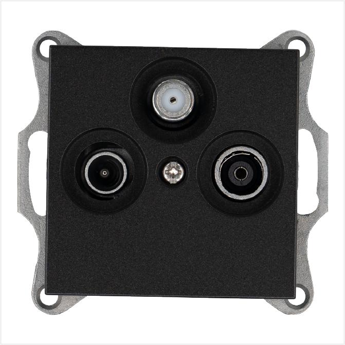 Розетка телевизионная оконечная TV + FM + SAT 3-м Ф9.5мм механизм антрацит Jasmart G6206B