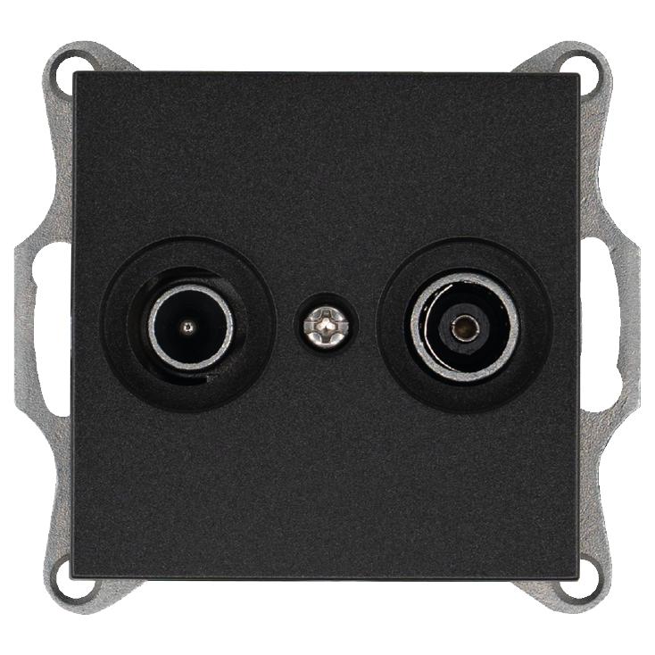 Розетка телевизионная проходная TV + FM 2-м Ф9.5мм механизм антрацит Jasmart G6205B