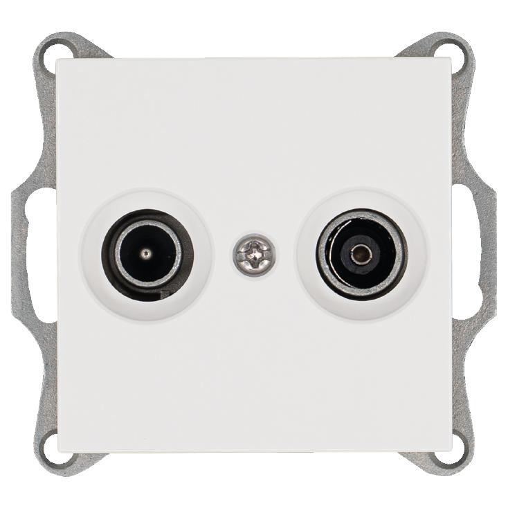 Розетка телевизионная проходная TV + FM 2-м Ф9.5мм механизм бел. глянцевый Jasmart G6205W