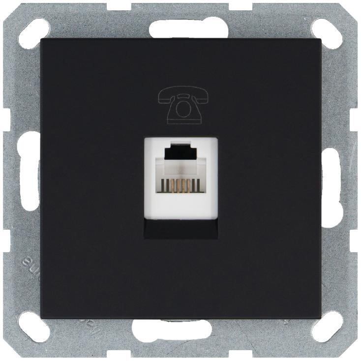 Розетка телефонная 1-м RJ11 механизм черн. матов. soft touch JasmartG6101PB