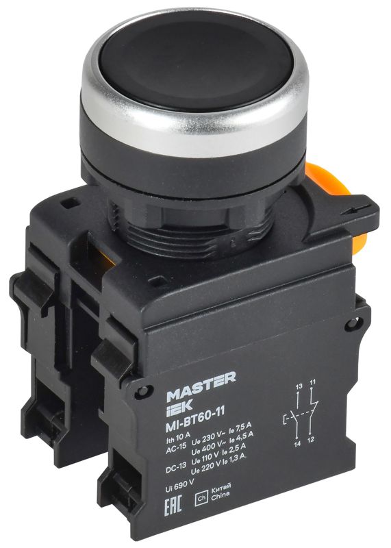 Кнопка d22мм 1НО+1НЗ MASTER черн. IEK MI-BT60-11-3-22-K02